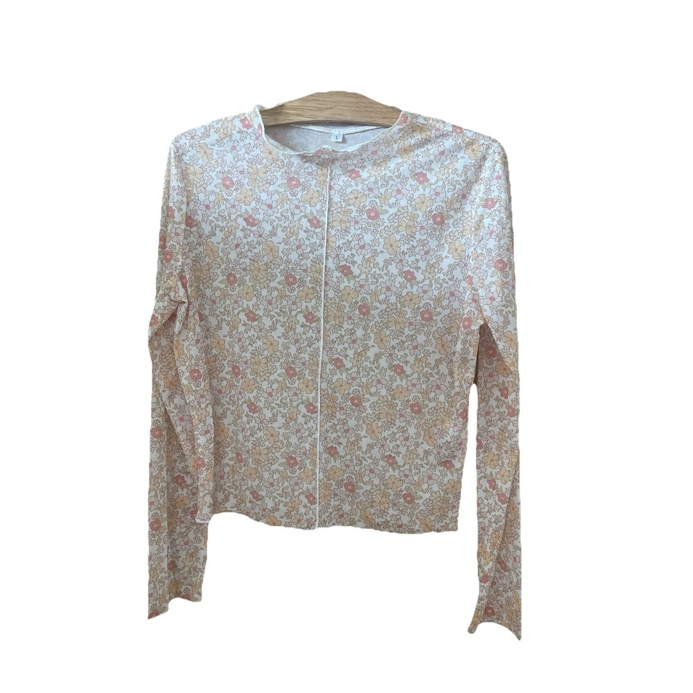 Women's Sheer Floral Mesh Long Sleeve Top Lettuce Edge Y2K Fairycore Size‎ L - Picture 2 of 6